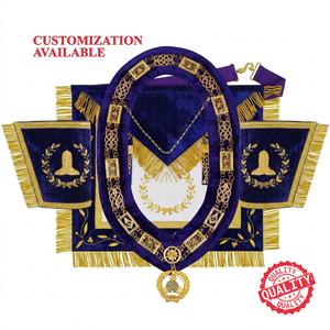 Conjunto Completo de Regalia Masónica de Gran Maestro, Color y Logotipo Personalizados, Unisex para Adultos, Collar de Cadena Bordado en Terciopelo Dorado, Delantal - Product Image 1