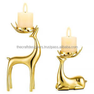 Objets de table de renne fabriqués à la main Design pour la décoration de Noël Support de statue de cerf en aluminium avec socle en bois Objet mobile - Product Image 3