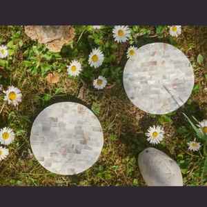 Handmade Acacia <b>Coaster</b> Set Round Modern Design Mats & Pads 4 Pcs <b>Teal</b> Green Natural Edge Reusable 300mm Diameter 5mm Thick - Product Image 3