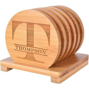 Custom Logo Laser Engraved Round Natural Wood <b>Coaster</b> <b>Set</b> Personalized Floral Initial Wooden Drink <b>Coasters</b> for Home Decor Gift - Product Image 5