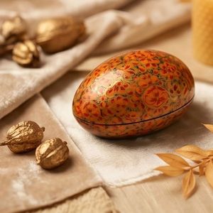 Handcrafted Marigold Orange Egg Shaped Paper Mache Jewellery <b>Trinket</b> <b>Box</b> Fine Floral Traditional Indian Artisan Gift - Product Image 6