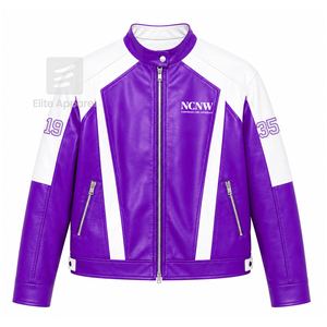 Custom NCNW Council women Leather <b>jacket</b> purple & <b>white</b> Embroidered logo Casual Style for female with polyester lining - Product Image 1