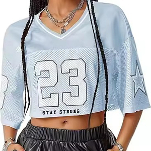 Maillot de football américain à manches courtes pour femme, crop top en mesh respirant, impression personnalisée, nouvelle mode - Product Image 6