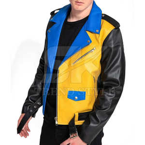 Chaqueta de Cuero para Motociclista, Negra, para Hombre, Multicolor, de un Solo Tono, con Diseño de Paneles Modernos, Chaqueta de Cuero Premium - Product Image 2