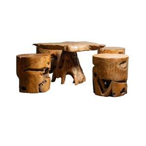 ARTERRA Premium Rustic Teak Root Coffee <b>Table</b> <b>Set</b> with Natural Wood <b>Stools</b> Handmade Living Room Furniture for Home Hotels/Villas - Product Image 1