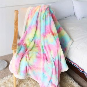1 couverture en fausse fourrure Sherpa ultra douce et luxueuse, couverture de canapé et de lit colorée arc-en-ciel - Product Image 2