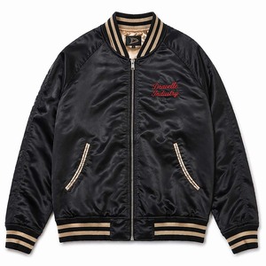 OEM ODM Luxury Premium Reversible Sukajan Bomber <b>Jacket</b> Stand Champagne Gold Satin Geisha Embroidered <b>Patchwork</b> Winter Front - Product Image 5