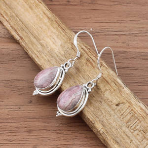 Pendientes de Rodocrosita Natural al por Mayor, Plata de Ley 925, Pendientes Colgantes de Piedras Preciosas con Bandas Rosas Hechos a Mano, Lujo para Bodas - Product Image 2