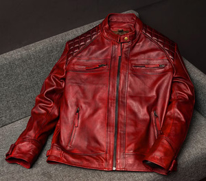Chaqueta de Cuero Roja Hecha a Mano para Hombre, Estilo Vintage, Estilo Motero, Corte Ajustado, Chaqueta de Cuero Genuino Personalizada - Product Image 2