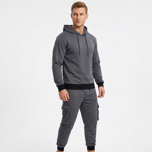 Conjunto Deportivo Casual de Otoño para Hombre, con Capucha, Color Sólido, Tejido de Poliéster y Algodón, Transpirable, con Múltiples Bolsillos, de Dos Piezas - Product Image 3