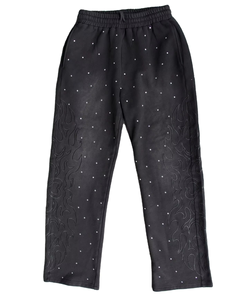 Pantalon de survêtement gris brodé pour homme, taille élastique avec cordon de serrage, style décontracté automne, en polyester mi-lourd - Product Image 3