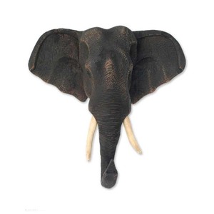 Sculpture de tête d'éléphant en teck artisanal, finition noyer, installation sur table, écologique, vente en gros - Product Image 1