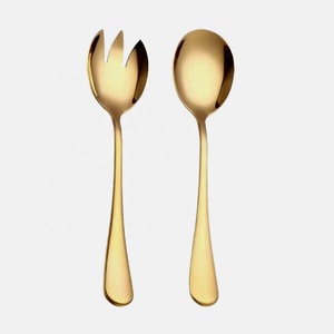 Café, té, utensilios chapados en oro con cuchara de ensalada dorada, cucharas para servir sopa de acero inoxidable, juegos de cubiertos - Product Image 1