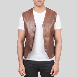 Gilet de motard réversible en cuir véritable et toile pour homme, fermeture éclair, respirant, anti-UV, style urbain, poches, automne, personnalisable OEM - Product Image 1