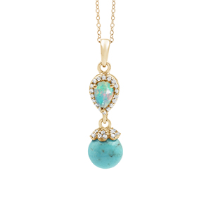 New 925 Sterling Silver <b>Opal</b> & Turquoise Stone Fine Pendant <b>Necklace</b> Rhodium Plated Women's Classic Drop Style Box Chain Jewelry - Product Image 5