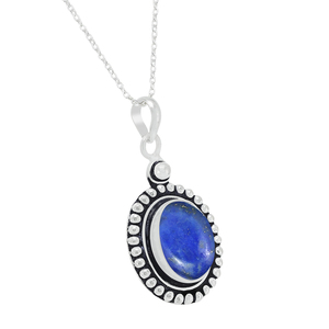 Pendentif ovale en argent sterling 925 de luxe avec cabochon en lapis-lazuli et pierre précieuse bleue gravée, bijoux en argent en gros - Product Image 2