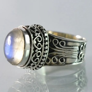 Blue Fire Rainbow Moonstone <b>Ring</b> 925 Sterling <b>Silver</b> Handmade <b>Statement</b> Promise <b>Ring</b> for Women Boho Oval June Birthstone Jewelry - Product Image 1