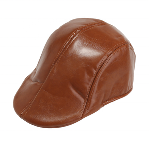 Casquette et béret ajustables en cuir PU marron pour hommes, style classique décontracté, printemps automne, adultes - Product Image 1