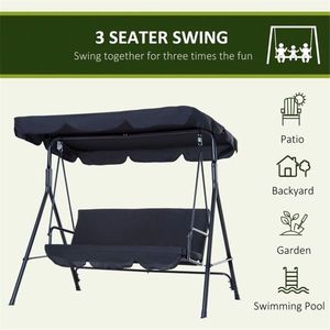 Black 3-Seater Patio Swing Chair - Product Image 1