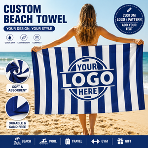 <span class=keywords><strong>Toallas</strong></span> de Playa de Microfibra a Rayas al por Mayor, Secado Rápido, Libres de Arena, para <span class=keywords><strong>Piscina</strong></span>, con Logotipo Personalizado y Patrón Impreso - Product Image 1