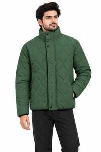 Men's <b>Blue</b> Quilted Puffer Jacket Hooded Stand Collar Button Closure Windproof Casual Winter Coat - Product Image 6