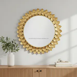 Home Decorative Round Wall <b>Mirror</b> Gold Plated Modern Design <b>Lightweight</b> Bathroom Accessories Bulk Price - Product Image 1