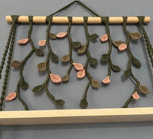 Artistic Green Leaf Pattern Macrame Wall Hanging Shelf With Wooden Base Suitable For Home <b>Decor</b> And Gifting Purpose From India - Product Image 2