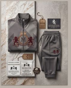 Men Gray Ful Sleeve <b>Tracksuit</b> With Front Embroidery Logo Zipper Closure Sublimation Print 100 Polyester Sporty Style Autumn Wear - Product Image 2
