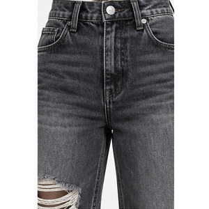 Jeans de Mezclilla de Cintura Alta y Pierna Ancha para Mujer, con Triple Costura Lateral, Lavado Negro - Product Image 4