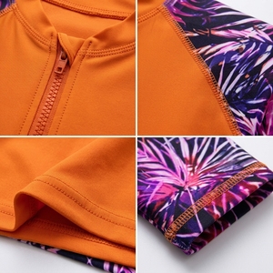 Camiseta de Natación para Mujer, Manga Larga, Protección UPF50+, Secado Rápido, Ecológica, Antibacteriana, Transpirable, con Bloques de Color Amarillo - Product Image 3