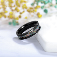 Bague en Titane Noir Personnalisée avec Incrustation d'Opale Colorée, Minimaliste, 4/6mm, Alliance de Mariage pour Hommes et Femmes, Vente en Gros