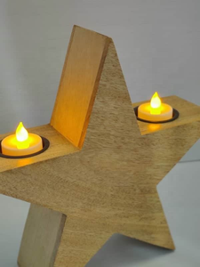 Porte-bougie en bois de manguier fait main en forme d'étoile pour bougies chauffe-plat, décoration de Noël, mariages et fêtes - Product Image 5