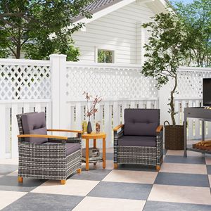 Set Bistrot in Vimini Grigio per Esterni con Cuscini, Arredamento da Patio per Veranda, Cortile, Giardino e Luoghi Sportivi - Product Image 2