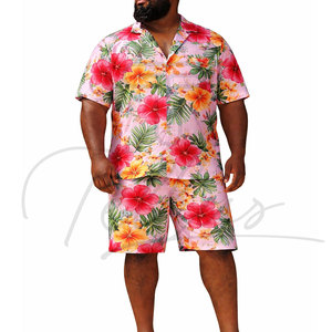 Chemises Hawaïennes pour Hommes Grande Taille, Ensemble Deux Pièces pour la Plage d'Été, Tricotées, Respirantes, Écologiques, Shorts Décontractés - Product Image 1