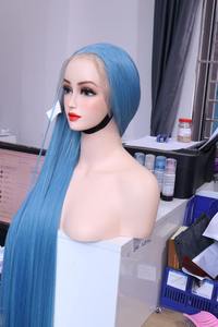 Peluca de Cabello Humano Vietnamita Liso y Sedoso, Color Azul Océano, con Frente de Encaje Recto, Sin Pegamento, Pre-Desplumada - Product Image 2