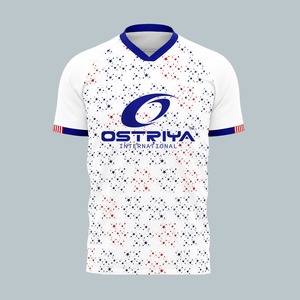 เสื้อฟุตบอลสีขาวแบบซับลิเมชั่นสำหรับผู้ชาย Ostriya International คอวี แขนสั้น ระบายอากาศได้ดี ผลิตจากโพลีเอสเตอร์ เหมาะสำหรับทีม ขายส่ง - Product Image 1