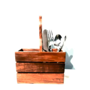 Porte-couverts rustique en bois avec poignée - Organisateur de couverts vintage en bois pour restaurant, cuisine et vaisselle de mariage - Product Image 1