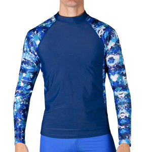 Haut de sport pour homme à manches longues, imprimé camouflage bleu, anti-UV, polyester/nylon, séchage rapide, respirant, écologique, antibactérien - Product Image 1