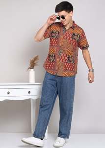 Kurta courte en coton cambre imprimé floral Kalamkari, séchage rapide, protection solaire, matériaux recyclés, longueur genou, coupe classique, idéale pour l'été - Product Image 6