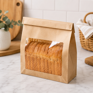 EcoRev Kraft Paper Bread <b>Bags</b> with Clear Window Self-Seal Biodegradable & Eco-Friendly Patch Handle Luxury Food Packaging - Product Image 5