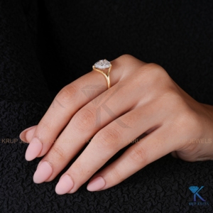 Pear Shaped Lab Grown Diamond <b>Solitaire</b> Engagement <b>Ring</b> Solid Yellow Gold Split Shank Bridal Fine Jewelry For Women's Everyday - Product Image 4