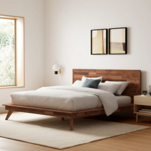Premium Natural Teak Wood <b>Queen</b> Platform <b>Bed</b> Strong Wooden <b>Bed</b> Frame for Modern Bedroom Furniture Hotel Use - Product Image 1