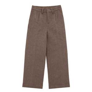 Pantalon large marron pour femme, taille haute, coupe ample, longueur intégrale, couleur unie, style minimaliste, fermeture boutonnée, tissu en laine, idéal pour l'automne - Product Image 5