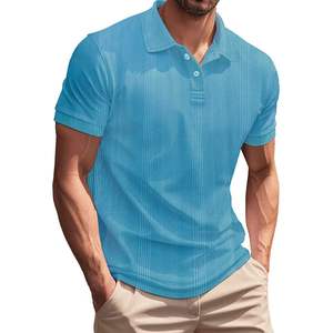 Polo homme uni bleu clair à manches courtes, décontracté, 100% coton, coupe ajustée, séchage rapide, polyester, tendance, polos décontractés pour homme - Product Image 5