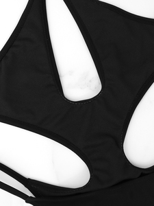 Ensemble de bikini croisé noir uni pour femme avec bas string échancré et extensible - Product Image 4
