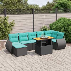Set di divani da giardino in polyrattan nero da 8 pezzi con cuscini, eleganti mobili da esterno - Product Image 1