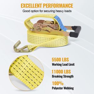 Lot de 4 sangles à cliquet robustes 2 po x 26 pi, résistance à la rupture de 11 000 lb avec crochets en J pour la fixation de charges sur camions - Product Image 5