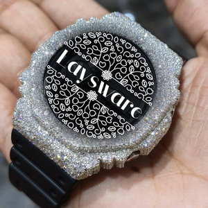 Montre de luxe personnalisée sertie de diamants Moissanite VVS, boîtier rond en argent, cadran noir, lunette argentée, montre Hip Hop pour hommes - Product Image 1