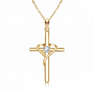 Collier pendentif croix dorée AMBER JEWELS, diamant de laboratoire, design infini, bijoux religieux unisexe, plaqué or 14 carats, IGI - Product Image 1