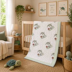Juego de colcha suave para bebé con estampado artesanal indio, tamaño 60"X40", diseño de delfín duradero, de algodón reversible, para guardería, viajes y regalos. - Product Image 5